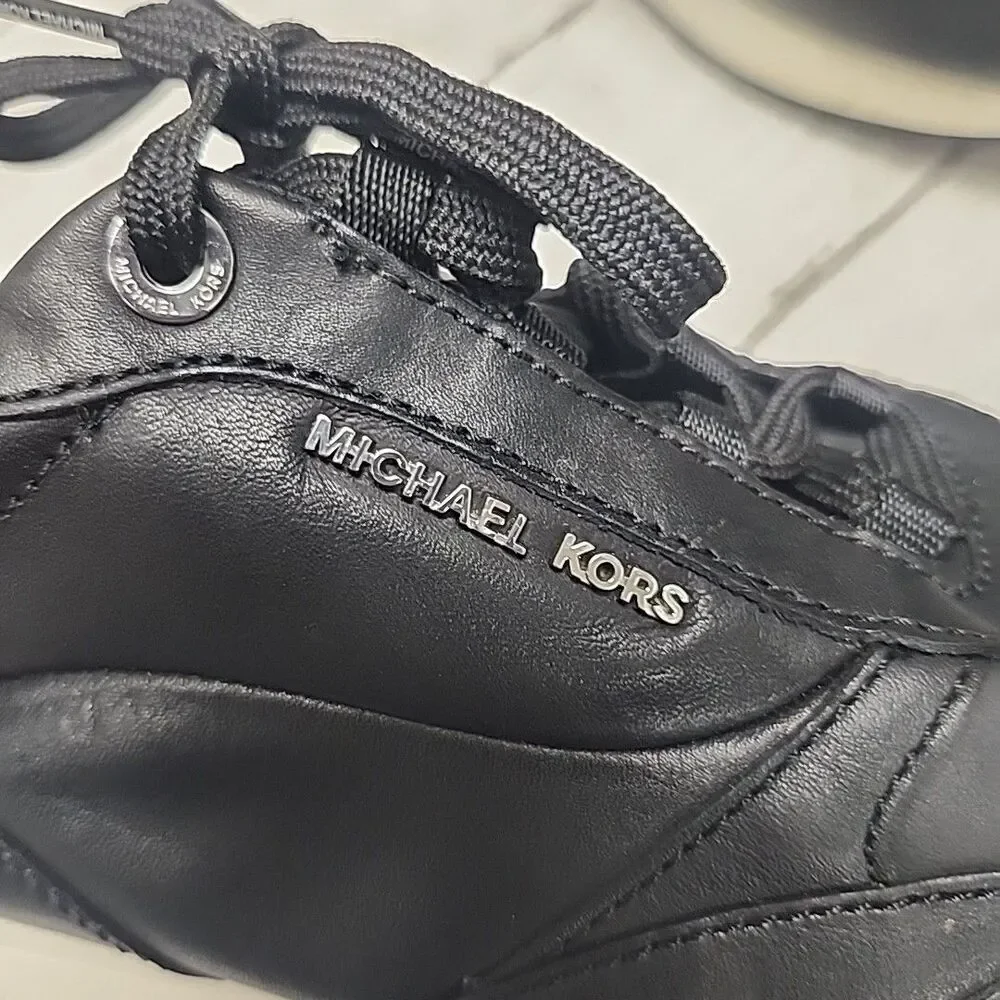 Michael Kors Allie Stride Trainer Smooth Leather Black Sneakers Women's 9.5M